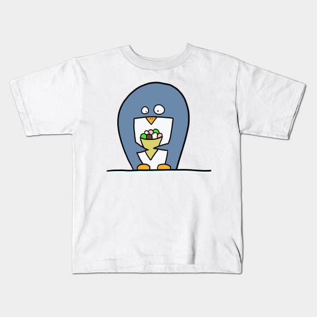 Penguin with ice cream Kids T-Shirt by ThomaeArt
